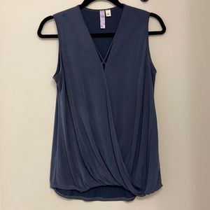 Blue/gray cross front wrapped tank top